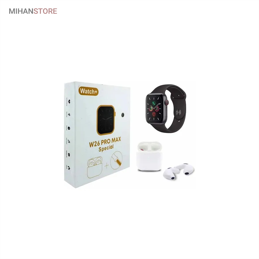 خرید اینترنتی پستی ساعت هوشمند و هندزفری بلوتوث W26 Pro Max