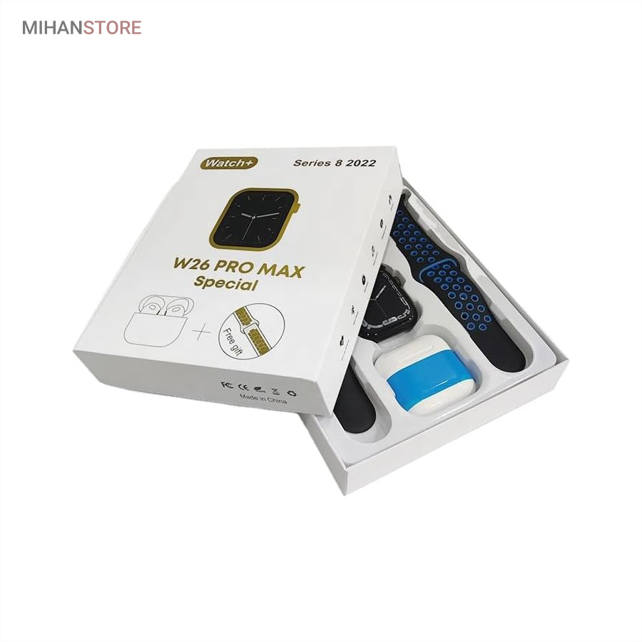 خرید اینترنتی پستی ساعت هوشمند و هندزفری بلوتوث W26 Pro Max