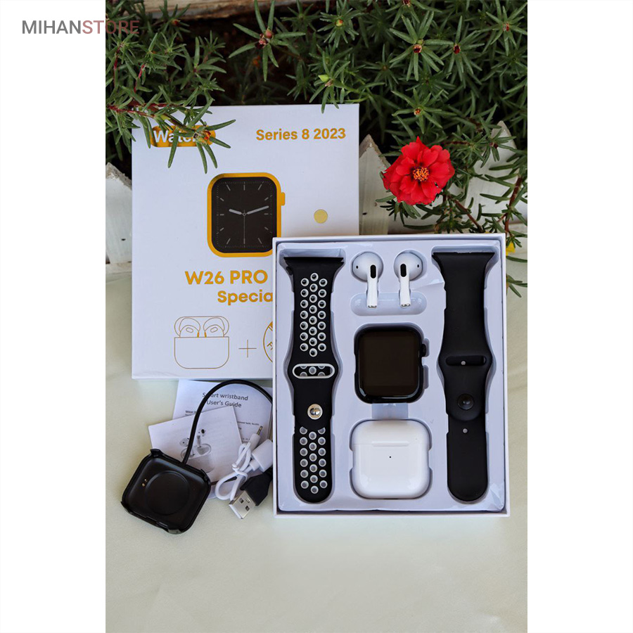 خرید اینترنتی پستی ساعت هوشمند و هندزفری بلوتوث W26 Pro Max
