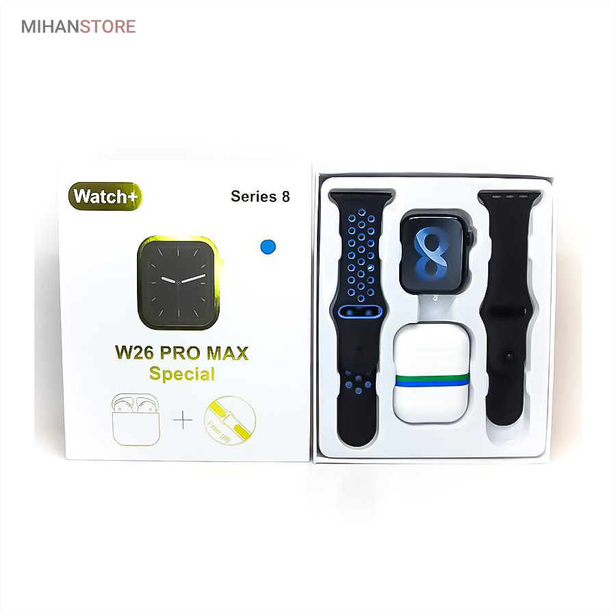 خرید اینترنتی پستی ساعت هوشمند و هندزفری بلوتوث W26 Pro Max