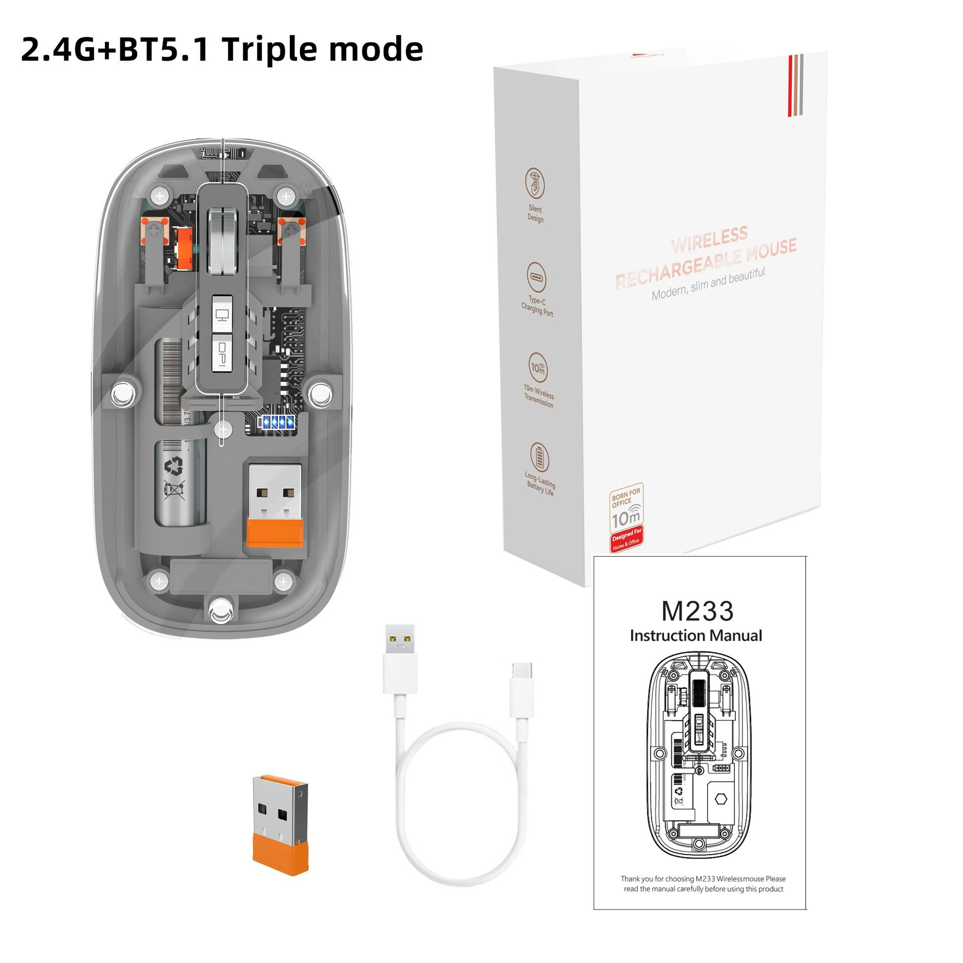 موس بیسیم شیشه ای بلوتوثی موبایل و لپ تاپ Transparent Mouse 2 M233 - 1228