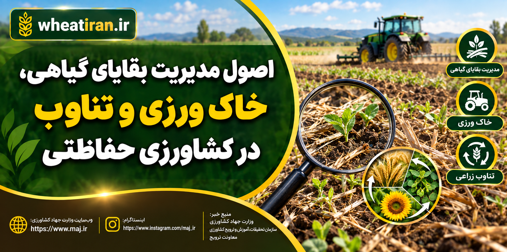 اصول مديريت بقاياي گياهي، خاک ورزی و تناوب در کشاورزی حفاظتی
