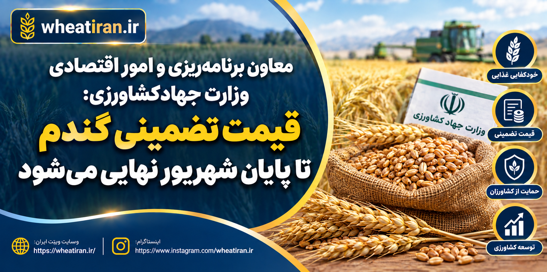 معاون برنامه‌ریزی و امور اقتصادی وزارت جهادکشاورزی: قیمت تضمینی گندم تا پایان شهریور نهایی می شود