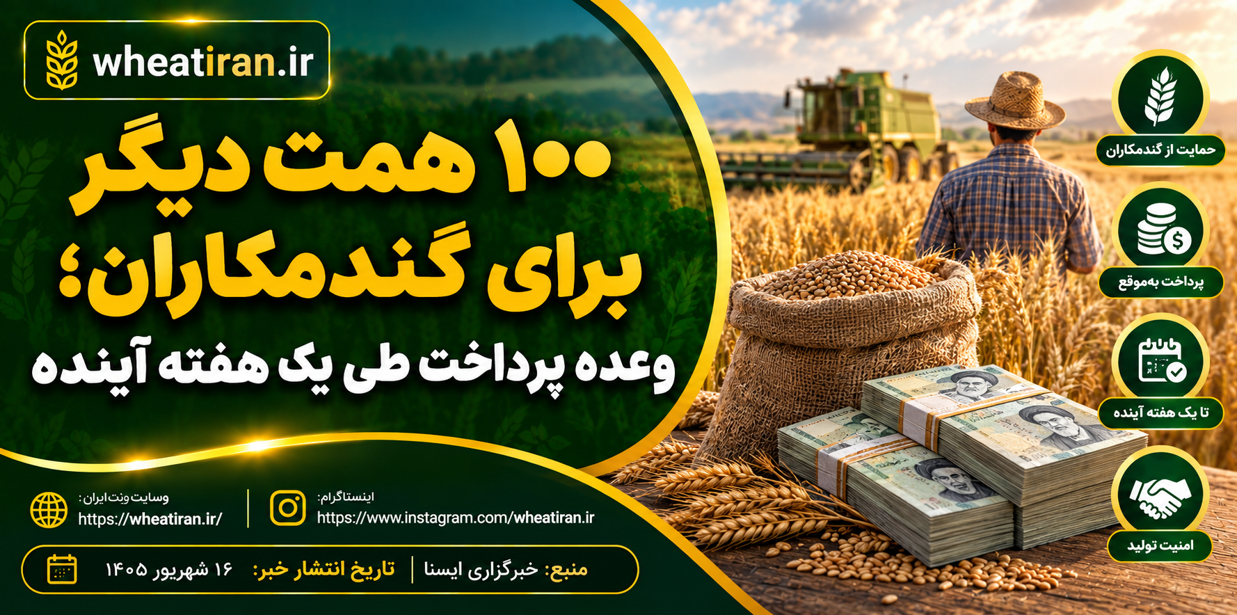 ۱۰۰ همت دیگر برای گندمکاران؛ وعده پرداخت طی یک هفته آینده